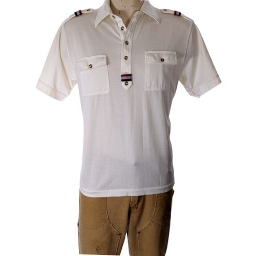 Vintage Pro-Celebrity Mens Off White Epaulet Safari Polo Shirt Sz L GUC